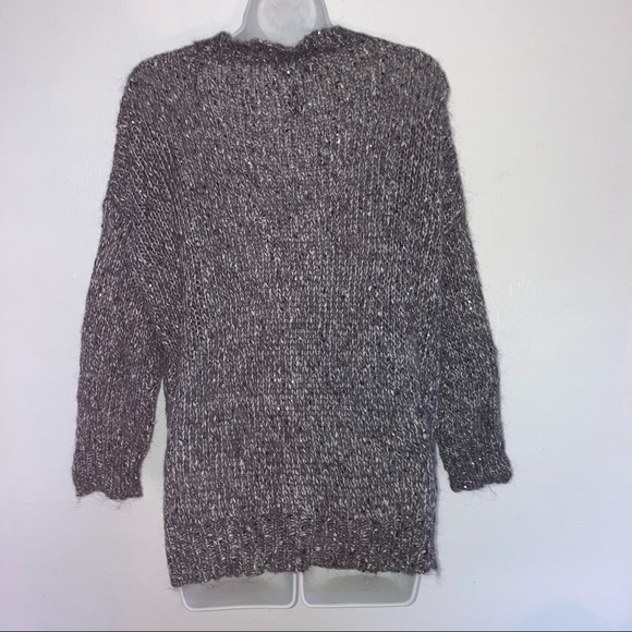 Zara Knit Slouchy Vneck Alpaca Blend Sweater S Gray Silver Sequins - Picture 5 of 6